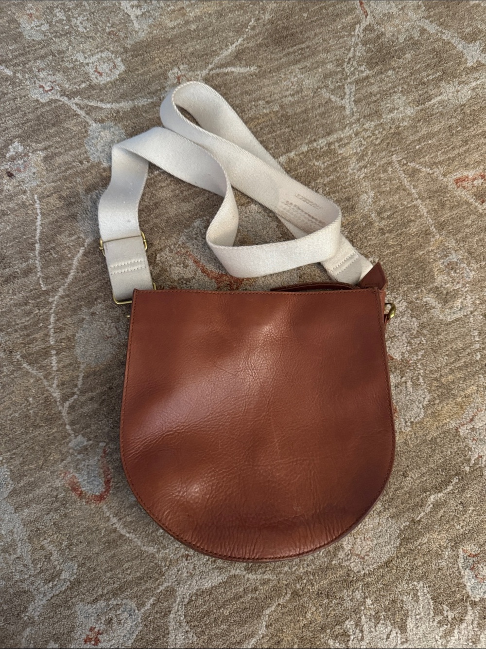 Madewell Brown Leather Crossbody Saddle Bag with White Strap